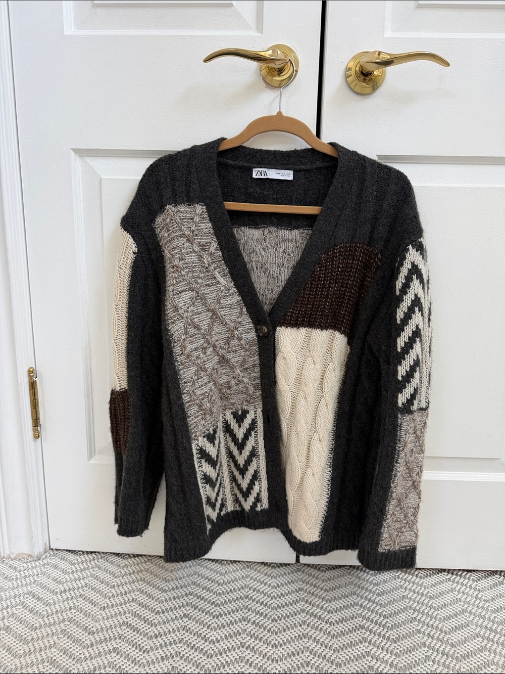 Women’s Zara Patchwork Cable Knit Cardigan